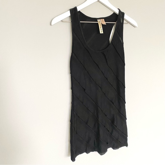Eyeshadow Black Diagonal Ruffle Racerback Tank Top - Picture 2 of 7